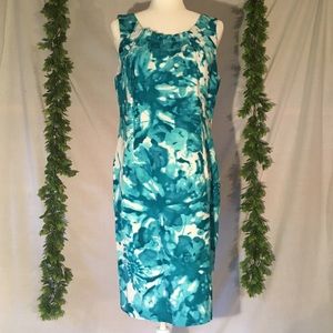 Calvin Klein Floral LIght Blue Dress Water Splash White Blue Sleeveless